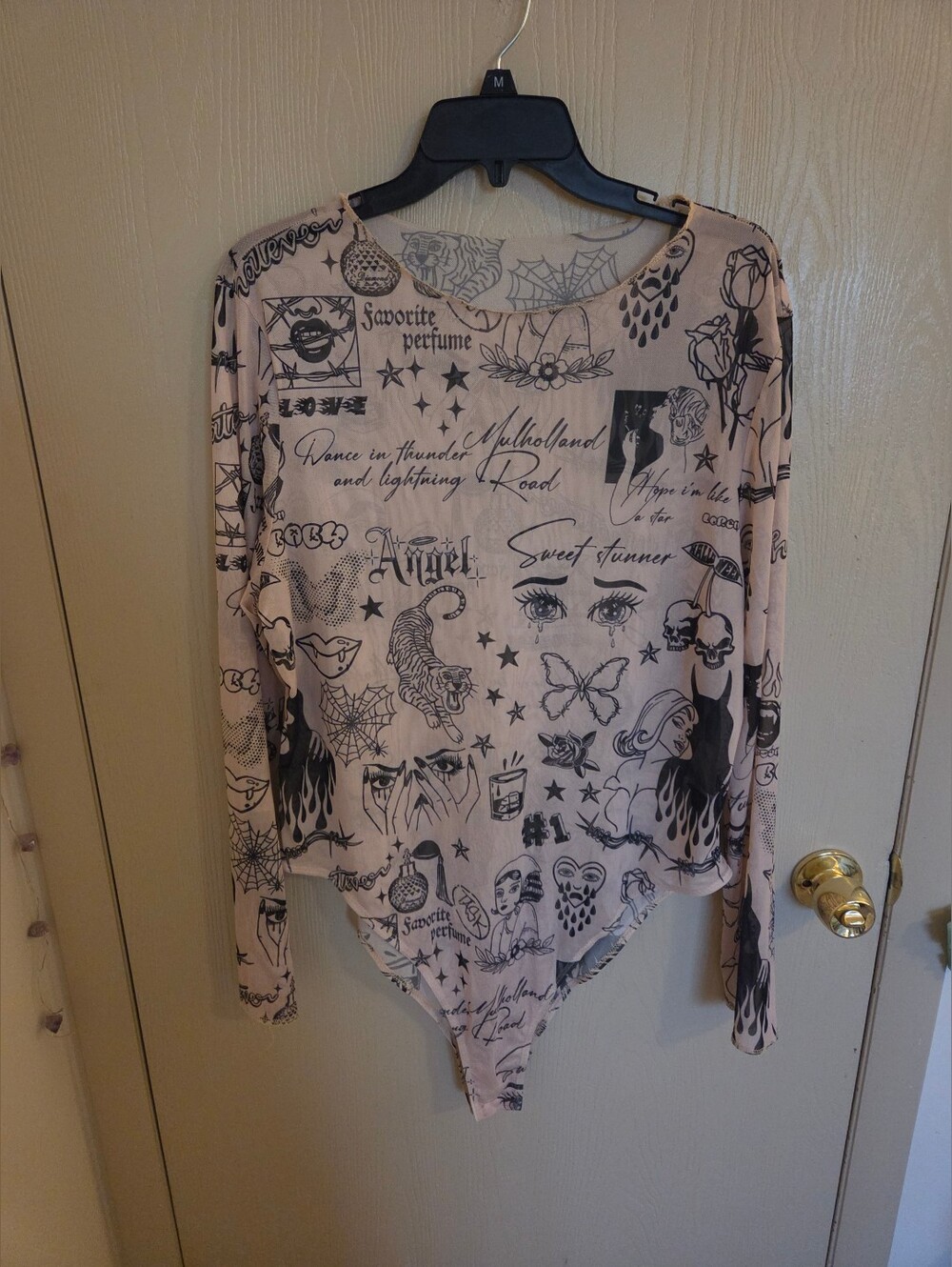 Shein Curve Womens 4XL Beige Mesh Tattoo Style Stretchy Bodysuit NWOT